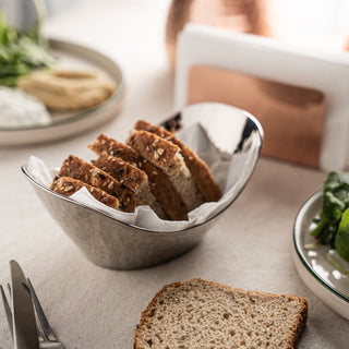Elegant Chrome - Plated Copper Bread Basket – Handcrafted with Hammered Texture - Alfiq's Store