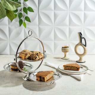 Elegant Chrome - Plated Pure Copper Two - Tier Serving Stand – Modern Dessert & Pastry Display Tray - Alfiq's Store