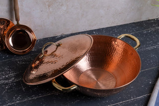 Elegant Hand - Hammered Copper Stew Pot with Lid, Traditional Pan for Serving & Cooking with Brass Handles - Alfiq's Store