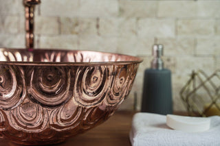 Engraved Copper Vanity Vessel Sink with Floral Design – Handmade Bathroom & Kitchen Bowl - Alfiq's Store