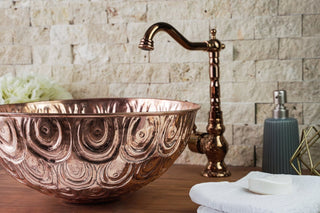 Engraved Copper Vanity Vessel Sink with Floral Design – Handmade Bathroom & Kitchen Bowl - Alfiq's Store