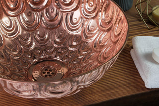 Engraved Copper Vanity Vessel Sink with Floral Design – Handmade Bathroom & Kitchen Bowl - Alfiq's Store