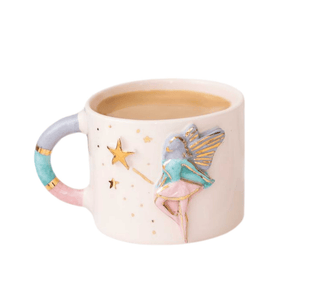 Fairy Magic Mug With Hand - Painted Fairy & Star Design – Enchanting Ceramic Mug With Gold Accents - Alfiq's Store