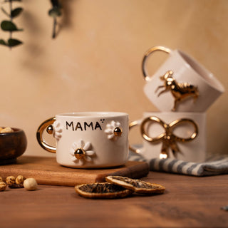 Gold - Plated Bow Tie Ribbon Handmade Ceramic Mug & Real Gold Plated Accents - Alfiq's Store