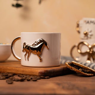 Gold - Plated Handmade Horse Ceramic Mug - Alfiq's Store