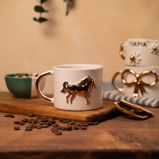 Gold - Plated Handmade Horse Ceramic Mug - Alfiq's Store