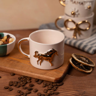 Gold - Plated Handmade Horse Ceramic Mug - Alfiq's Store