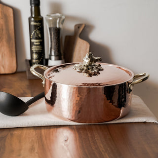 Hammered Copper Casserole Dish With Brass Lion Detail - Alfiq's Store