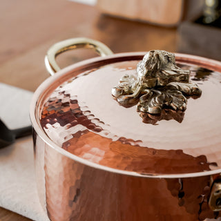 Hammered Copper Casserole Dish With Brass Lion Detail - Alfiq's Store