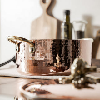 Hammered Copper Casserole Dish With Brass Lion Detail - Alfiq's Store