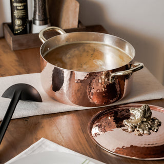 Hammered Copper Casserole Dish With Brass Lion Detail - Alfiq's Store