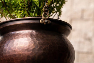 Hammered Dark Copper Hanging Planter Bowl | Unique Copper Housewarming Gift 173x173x125 mm - Alfiq's Store