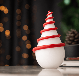 Hand - Blown Glass Christmas Tree Sculpture – New Year White & Red Spiral Design - Alfiq's Store