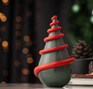 Hand - Blown Glass Christmas Tree Sculpture – New Year White & Red Spiral Design - Alfiq's Store