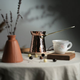 Hand - Hammered Copper Turkish Coffee Pot with Brass Handle – 250ml - Alfiq's Store