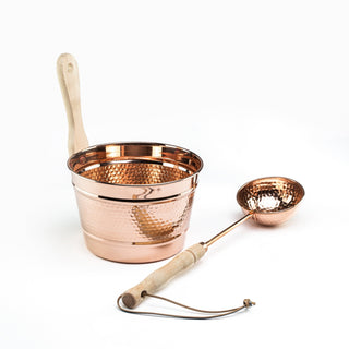 Hand - Hammered Large Copper Sauna Bucket & Ladle Set – 5L Capacity (Big Size) - Alfiq's Store