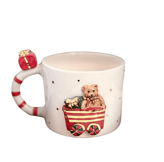 Handcrafted Christmas Bear Ceramic Mug With Real Gold Detailing & Gift Wagon Design - Alfiq's Store