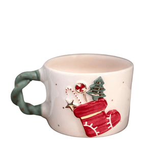 Handcrafted Christmas Stocking Ceramic Mug With Gold Detailing & Festive Charm - Alfiq's Store