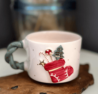 Handcrafted Christmas Stocking Ceramic Mug With Gold Detailing & Festive Charm - Alfiq's Store