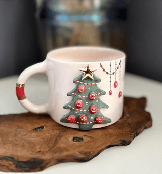 Handcrafted Christmas Tree Ceramic Mug With Gold Detailing & Festive Accents - Alfiq's Store