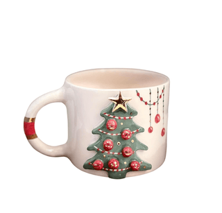 Handcrafted Christmas Tree Ceramic Mug With Gold Detailing & Festive Accents - Alfiq's Store