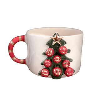 Handcrafted Christmas Tree Ceramic Mug With Real Gold Detailing & Festive Ornaments - Alfiq's Store