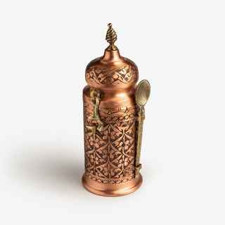 Handcrafted Copper Coffee And Spice Jar with Brass Spoon – Ornate Engraved Design - Alfiq's Store
