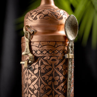 Handcrafted Copper Coffee And Spice Jar with Brass Spoon – Ornate Engraved Design - Alfiq's Store