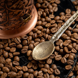Handcrafted Copper Coffee And Spice Jar with Brass Spoon – Ornate Engraved Design - Alfiq's Store
