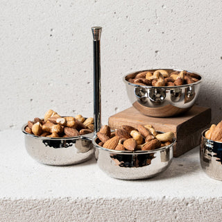 Handcrafted Copper Double Bowl Stand, Color Chrome - Alfiq's Store