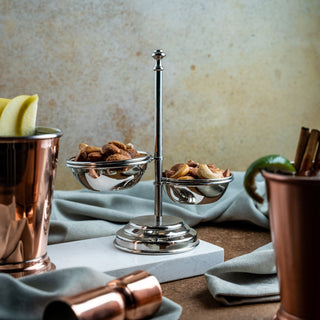 Handcrafted Copper Double Bowl Stand, Color Chrome - Alfiq's Store