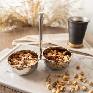 Handcrafted Copper Double Bowl Stand, Color Chrome - Alfiq's Store