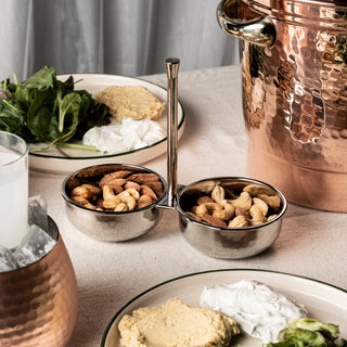 Handcrafted Copper Double Bowl Stand, Color Chrome - Alfiq's Store