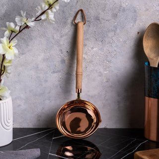 Handcrafted Copper Ladle with Wooden Handle – Traditional Cooking and Serving Utensil - Alfiq's Store