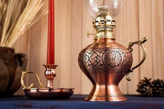 Handcrafted Copper Oil Lamp and Candle Set of 2 | Handmade Solid Copper Lantern - Alfiq's Store