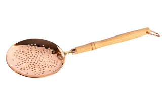 Handcrafted Copper Perforated Skimmer with Wooden Handle – Premium Kitchen Strainer & Cooking Utensil - Alfiq's Store
