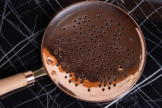 Handcrafted Copper Perforated Skimmer with Wooden Handle – Premium Kitchen Strainer & Cooking Utensil - Alfiq's Store