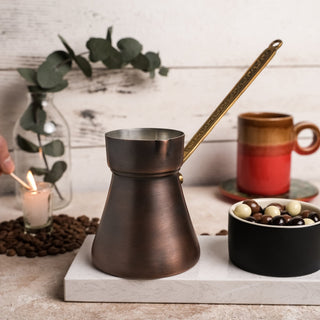 Handcrafted Dark Copper Turkish Coffee Pot - Heavy Duty Turkish Coffee Maker - Alfiq's Store