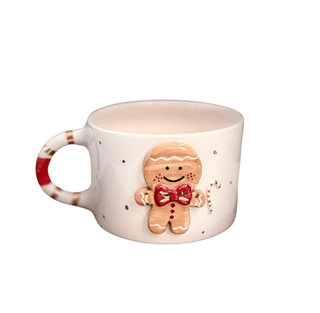 Handcrafted Gingerbread Man Ceramic Mug With Gold Detailing & Festive Design - Alfiq's Store