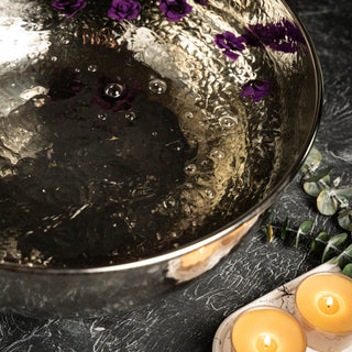 Handcrafted Hammered Copper Foot Soak Bowl – Silver Finish Ayurvedic Spa Basin - Alfiq's Store