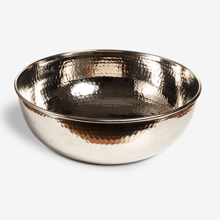 Handcrafted Hammered Copper Foot Soak Bowl – Silver Finish Ayurvedic Spa Basin - Alfiq's Store