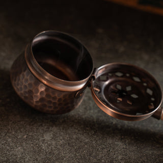 Handcrafted Hammered Copper Incense Burner – Dark Copper with Wooden Handle - Alfiq's Store