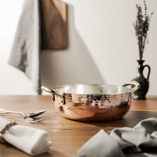 Handcrafted Hammered Deep Copper Cooking Pan – Traditional Cookware with Elegant Brass Handles - Alfiq's Store