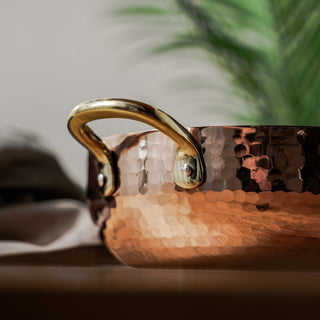 Handcrafted Hammered Deep Copper Cooking Pan – Traditional Cookware with Elegant Brass Handles - Alfiq's Store