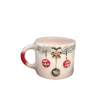 Handcrafted Holiday Ornament Ceramic Mug With Real Gold Detailing & Festive Bow Design - Alfiq's Store
