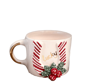 Handcrafted Lucky Horseshoe Ceramic Mug With Gold Detailing & Festive Design - Alfiq's Store