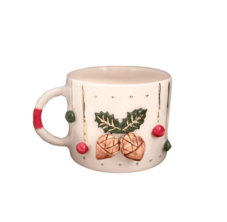 Handcrafted Pinecone & Holly Ceramic Mug With Gold Detailing - Alfiq's Store