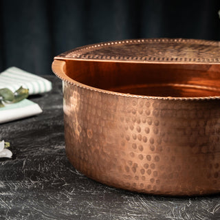 Handcrafted Raw Copper Pedicure Bowl – Hammered Ayurvedic Spa Tub with Removable Footrest - Alfiq's Store