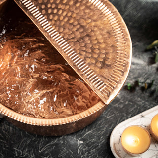 Handcrafted Raw Copper Pedicure Bowl – Hammered Ayurvedic Spa Tub with Removable Footrest - Alfiq's Store
