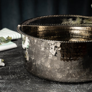 Handcrafted Silver Copper Pedicure & Manicure Bowl – Hammered Finish with Removable Footrest - Alfiq's Store